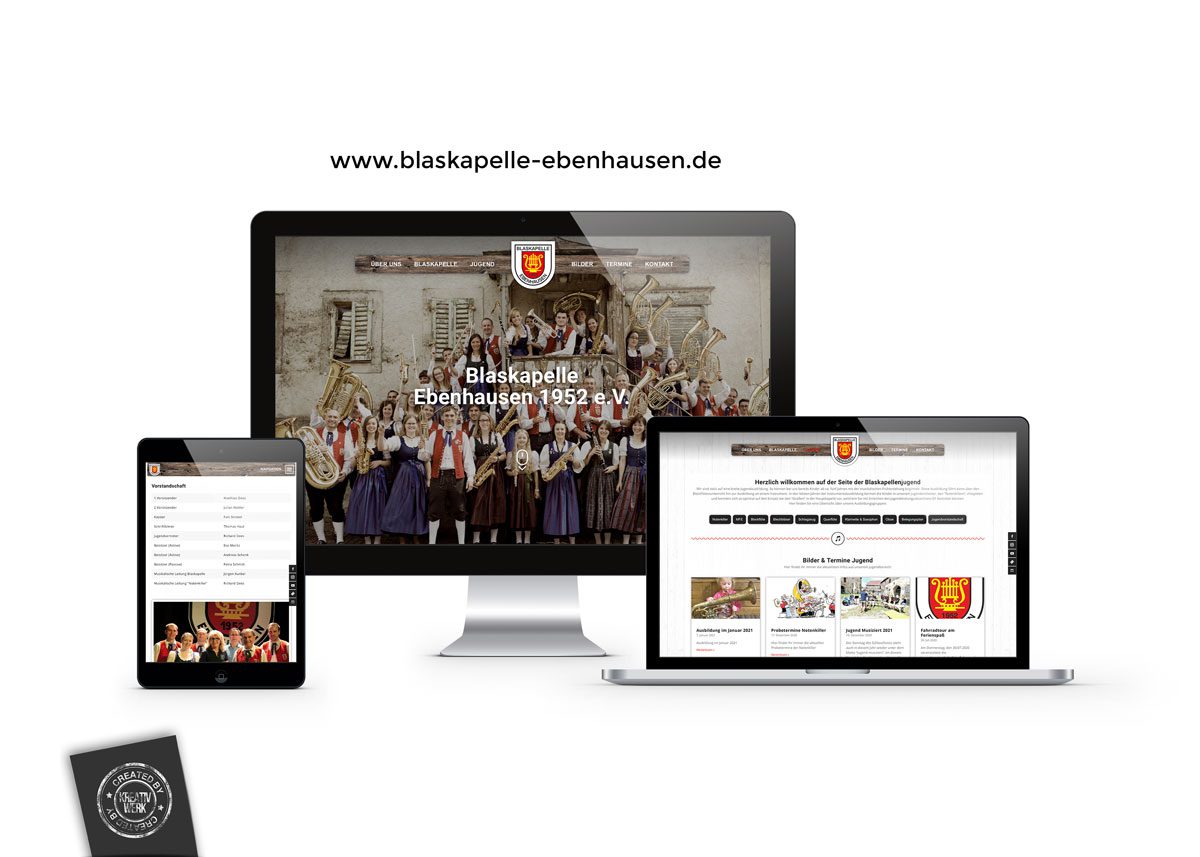 Webdesign Blaskapelle Ebenhausen Kreativwerk Schweinfurt