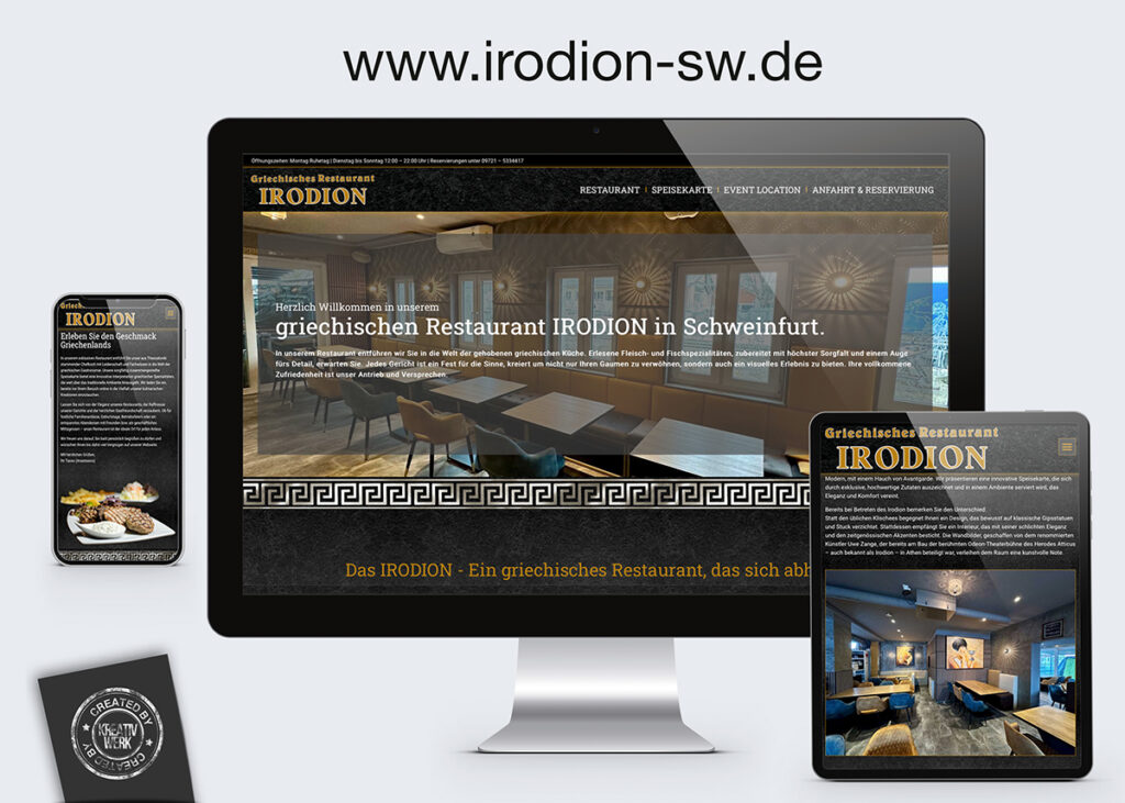 Kreativwerk Webdesign für Irodion Griechisches Restaurant Schweinfurt